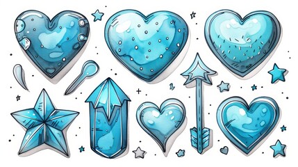 An adorable collection of pen-line doodle elements moderns. Included are a heart, arrows, scribbles, speech bubble, chat, star, marks. Use for printing, cartoons, cards, stickers, decorations. - obrazy, fototapety, plakaty