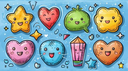 Cute pen line doodle element modern set. Collection of heart, arrows, scribbles, speech bubbles, chat, stars, marks. Useful for cartoons, cards, decoration, stickers. - obrazy, fototapety, plakaty