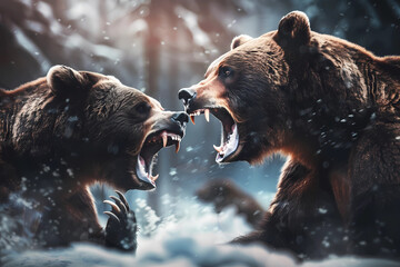  Intense Action Scene of Brown Bears, Wild Animals Fighting - obrazy, fototapety, plakaty