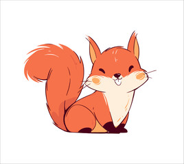 Obraz premium Cute little squirrel, children cartoon character. Funny simple animal squirrel. Vector isolated illustration