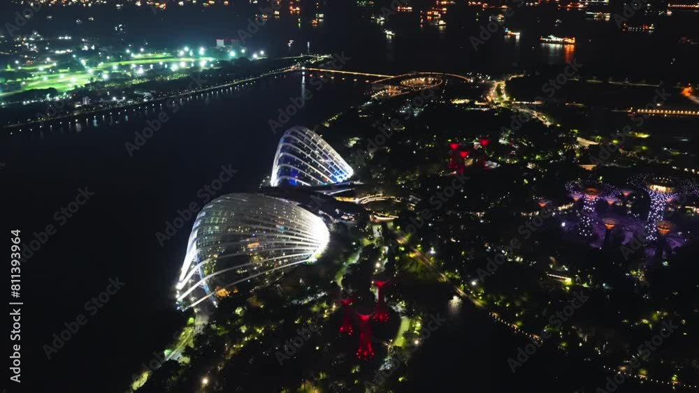 Sticker Aerial night view of Gardens by the Bay lights in Marina Bay, Singapore