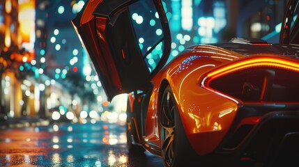 A supercar with the doors open to the top. Cinematic. Bokeh. AI generative. - obrazy, fototapety, plakaty