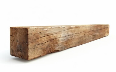 Straight wooden beam isolated on a white background.