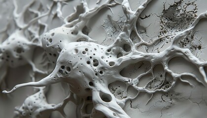 Penetrate the depths of the mind with a close-up clay sculpture of intertwining neurons and circuitry, employing unexpected camera angles for a unique perspective