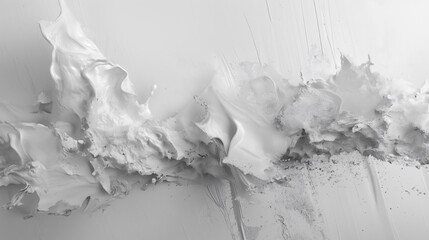 A black and white close-up of white paint splattered on a surface. The contrast highlights the texture and scattered pattern of the paint - abstract background - Generative AI