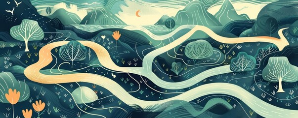 A visual representation of planning and navigating through different paths towards a common goal