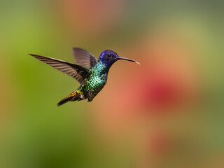 Golden-tailed Sapphire Hummingbird in flight
