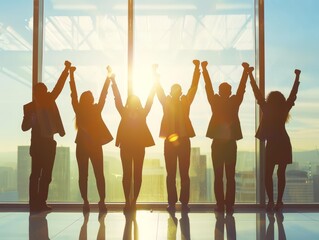 Business team raising their arms in triumph after a successful project completion Copy space for text