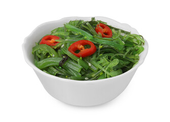 Tasty seaweed salad in bowl isolated on white
