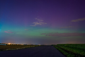 Nupaky, Czech republic - May 10, 2024 - Ending Aurora Borealis above Ricany