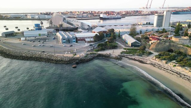 Aerial view of Fremantle port and coastline on a sunny afternoon, Western Australia