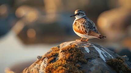Ruddy turnstone perching on a boulder in its natural environment