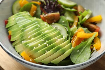 Healthy dish high in vegetable fats in bowl on table, closeup