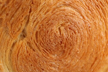 Tasty puff pastry. Supreme croissant as background, closeup