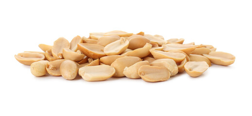 Pile of fresh peeled peanuts isolated on white