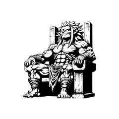 goblin king leader sitting on throne evil face vector illustration