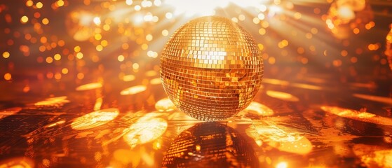 Golden disco ball in a retro concert setting