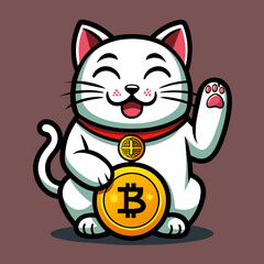 Minimalist Maneki Neko Cat Waving Left Hand: Vector Art for Unique Logo Designs