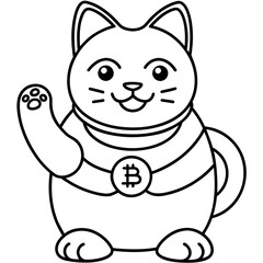 Minimalist Maneki Neko Cat Waving Left Hand: Vector Art for Unique Logo Designs