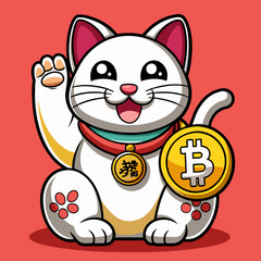 Minimalist Maneki Neko Cat Waving Left Hand: Vector Art for Unique Logo Designs