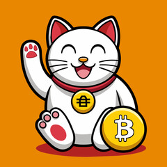 Minimalist Maneki Neko Cat Waving Left Hand: Vector Art for Unique Logo Designs