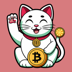 Minimalist Maneki Neko Cat Waving Left Hand: Vector Art for Unique Logo Designs