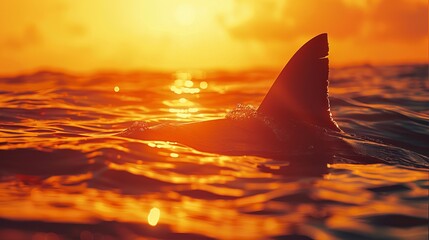 Fototapeta premium Shark Fin Silhouetted in Fiery Sunrise
