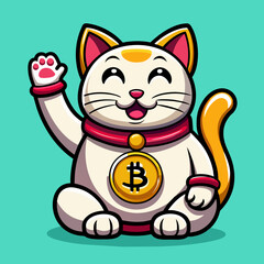 Minimalist Maneki Neko Cat Waving Left Hand: Vector Art for Unique Logo Designs
