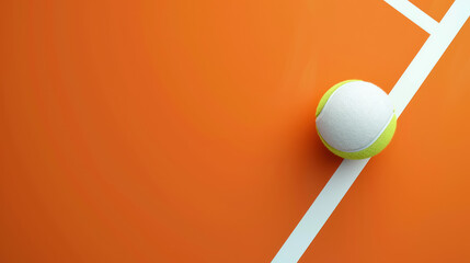 minimalistic tennis concept with ball on vibrant orange court for sports and competition, with copy space for text