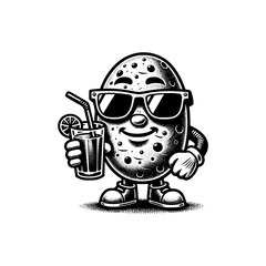 mascot potato wearing sun glasses drinking juice vector illustration