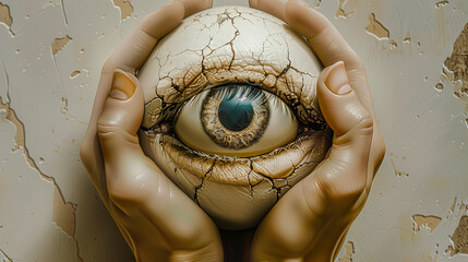 Cracked Reality Abstract Surreal Exploration of Perception with Egg-Shaped Eyeballs and Skeleton Figures  Wallpaper Digital Art Poster Brainstorming Map Magazine Background Cover