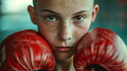 Brave Teenage Girl in Boxing Gloves