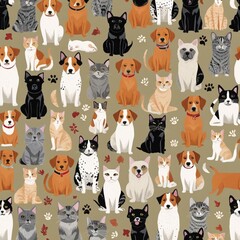 cats and dogs seamless pattern background