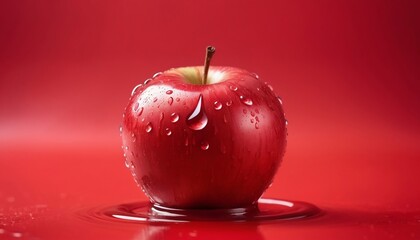 World Blood Donor Day Concept June 14th, An apple with water drops on it and a red background created with generative ai.