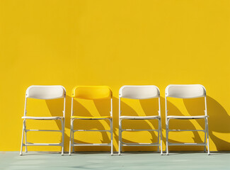 modern minimalistic design with yellow and white chairs against yellow background, standout concept, recruitmentbanner