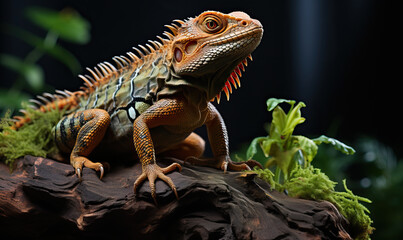 Obraz premium A lizard up close, perched on a rock.