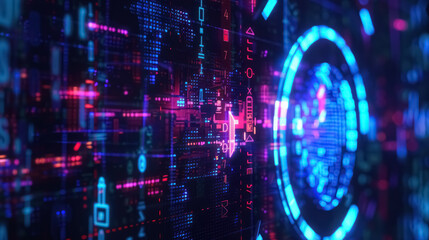 Fototapeta premium futuristic cybersecurity concept with holographic effects and digital data visualization