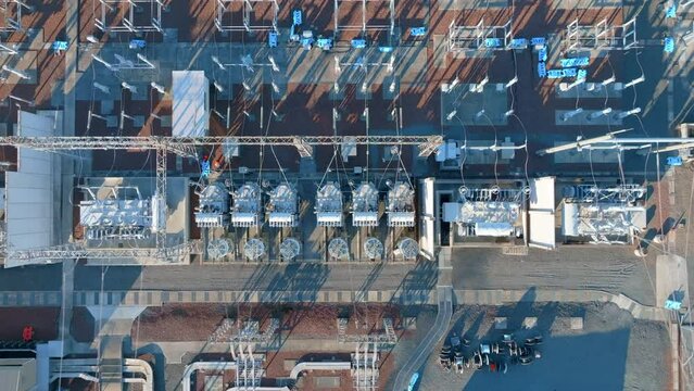 Aerial: electrical Power Plant Substation in Penrose, Auckland, New Zealand