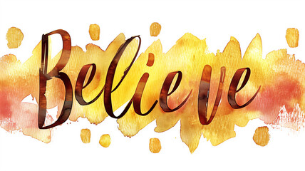 simple colored inscription "Believe" script calligraphy. Inspirational quote poster.