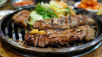 Fototapeta premium korean food grilled meat dinner . Generative Ai