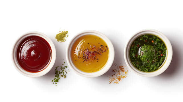 Variety of Exotic Sauces and Condiments on Isolated White Background