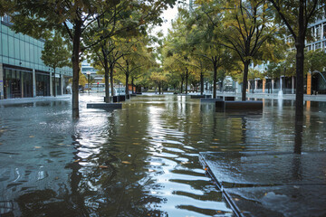 Public city street flooded due to climate change