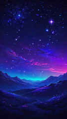 Obraz premium Night natural landscape in blue and purple shades, the sky is strewn with stars