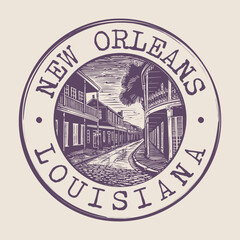 Obraz premium New Orleans, Louisiana Stamp City Postmark. Silhouette Postal Passport. Round Vector Icon. Vintage Postage Design. 