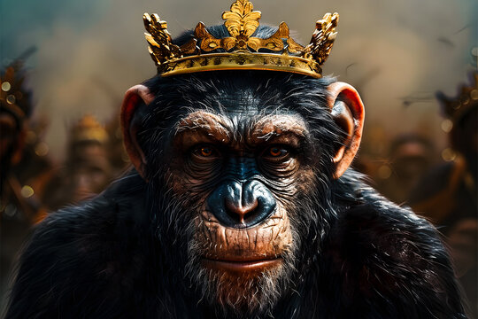 Portrait d'un singe portant une couronne