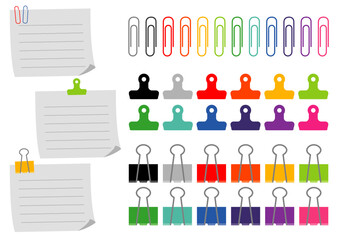 色々なクリップとメモのイラストのセット
