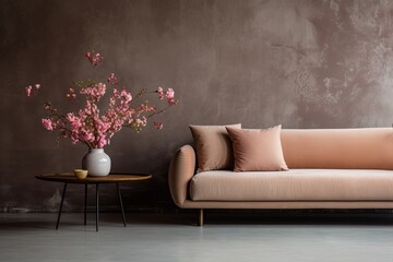Interior design event featuring a magenta couch on hardwood flooring