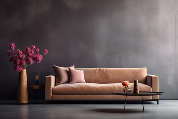 Interior design event featuring a magenta couch on hardwood flooring