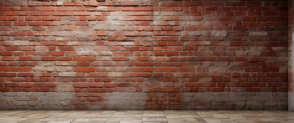 Textured red brick wall with floor