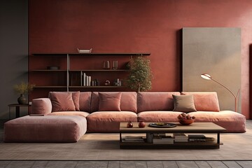 Interior design event featuring a magenta couch on hardwood flooring